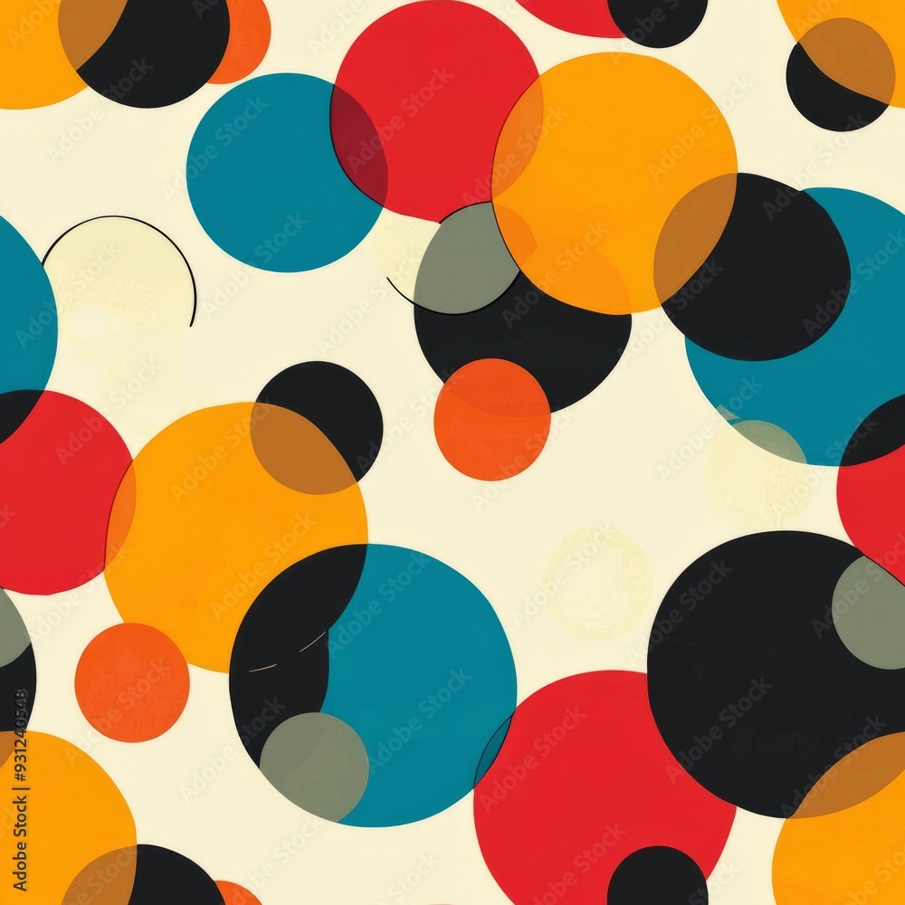 Seamless pattern of overlapping retro dots in contrasting bright hues Seamless pattern of overlapping retro dots in contrasting bright hues