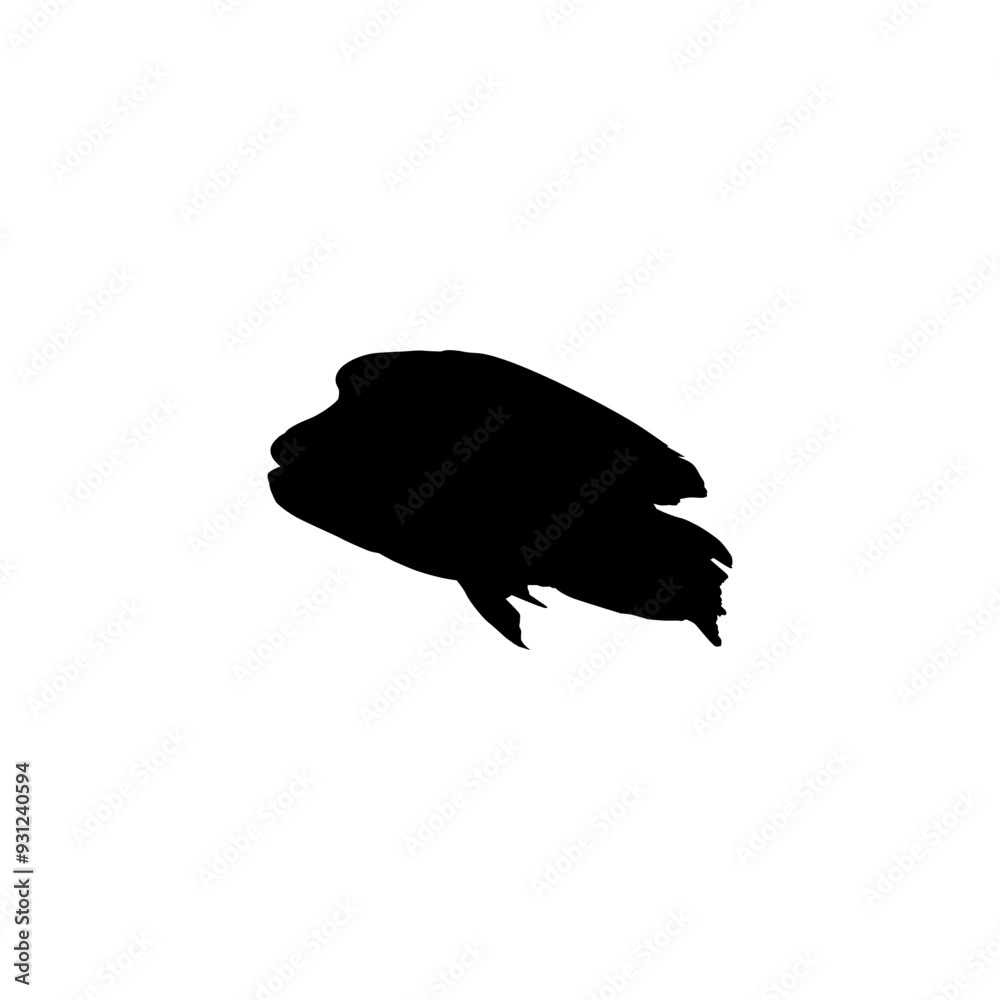 Silhouette of the The Humphead wrasse (Cheilinus undulatus), also known as the Māori wrasse, Napoleon wrasse, Napoleon fish. Flat Style, can use for Logo Gram, Animal Illustration, Pictogram, ect