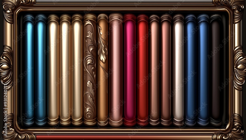 Fototapeta premium Ornate Gold Frame with Colorful Cylinders