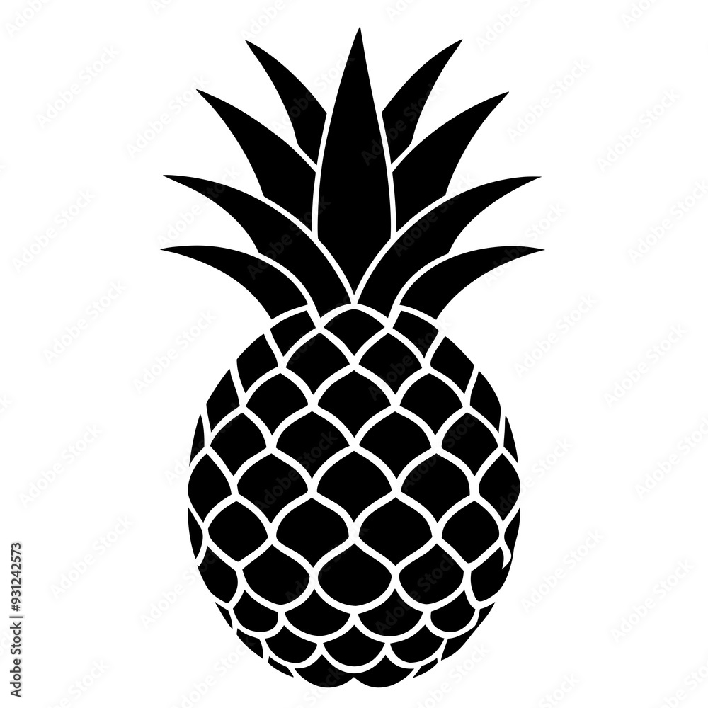 Pineapple black silhouette on white background Pineapple black silhouette on white background