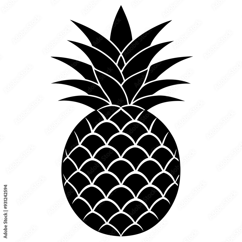 Obraz premium Pineapple black silhouette on white background