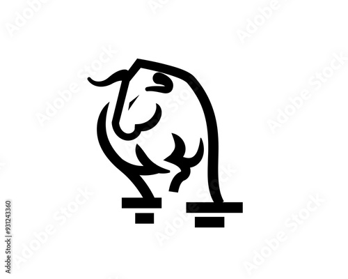 angry active bull line art logo design template illustration