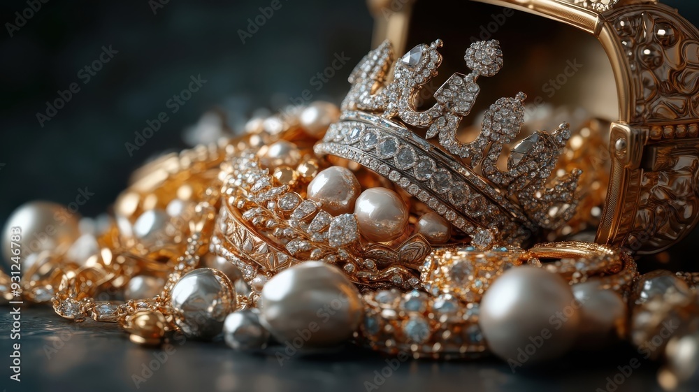 Treasure chest overflowing with exquisite crown jewelry. Treasure chest overflowing with exquisite crown jewelry.