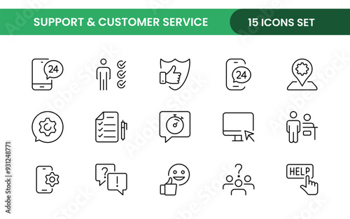 Support and customer service outline style modern icons set. Customer Feedback, Response, experience, helpline and technical support icon illustration