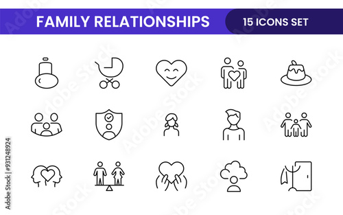 Loving Family Relationships outline modern icon set. editable line icon collection.