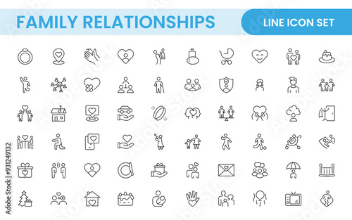 Loving Family Relationships outline modern icon set. editable line icon collection.