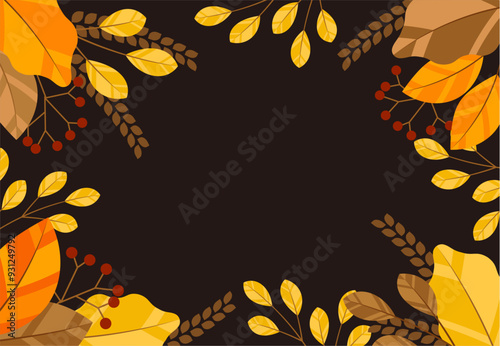 秋の背景イラスト素材 ベクター 葉っぱ 紅葉 木の実