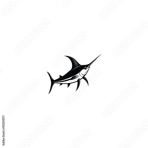 Broadbills fish sword like snout isolated swordfish monochrome icon.