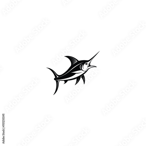 Broadbills fish sword like snout isolated swordfish monochrome icon.