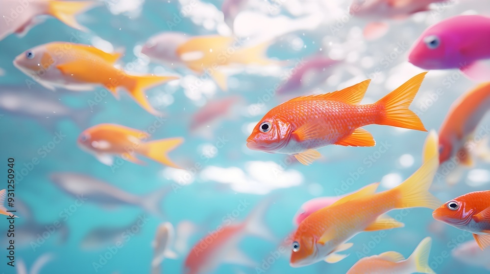 Dense shoal of vibrant tropical fish weaving through crystal-clear waters, their scales glistening in the sunlight, vibrant coral reef background Dense shoal of vibrant tropical fish weaving through crystal-clear waters, their scales glistening in the sunlight, vibrant coral reef background