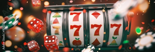 Wallpaper Mural Dive into the Slot Machines vibrant world with Lucky 7s and sparkling Casino Chips Torontodigital.ca