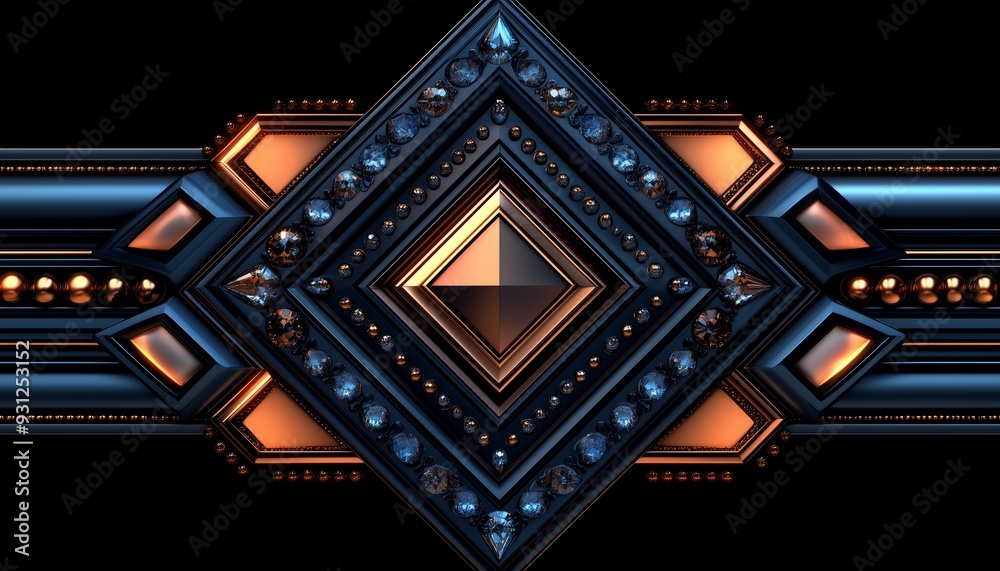 Obraz premium Geometric Pattern with Blue Gems, Gold, and Black Frames