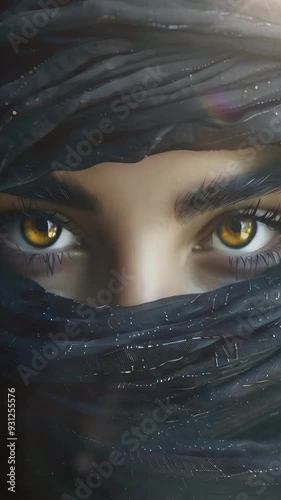 Video vertical recreation of beautiful eyes of exotic woman behind an islamic veil photo