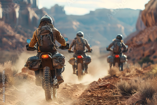 Dirt bikers exploring the rugged desert landscape on a thrilling adventure with friends