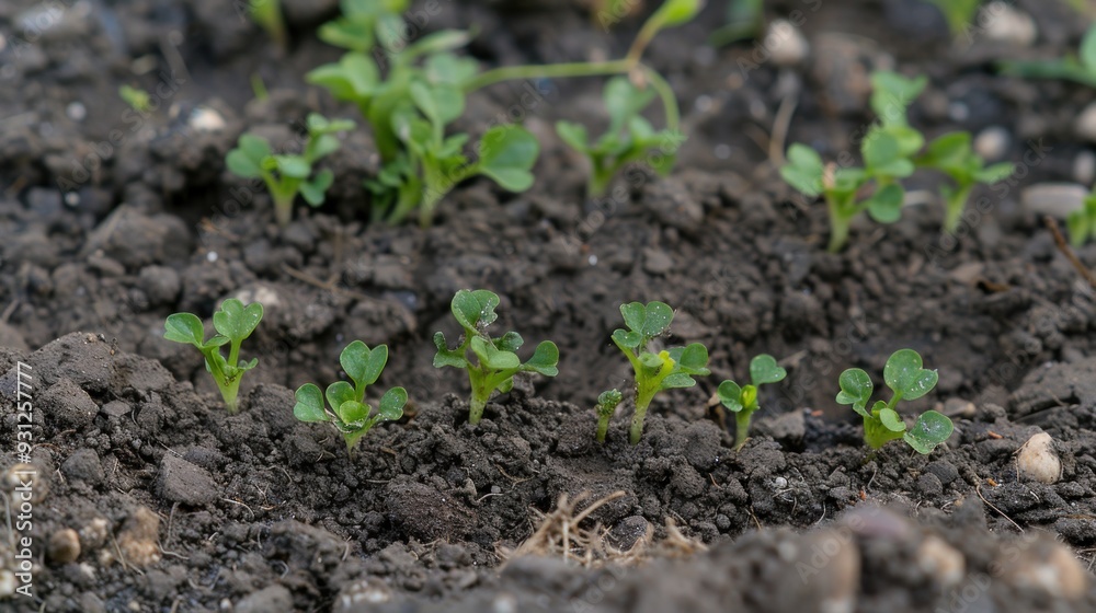 Close-up of Young Plants Sprouting in Soil Close-up of Young Plants Sprouting in Soil
