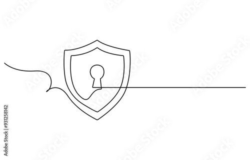 Shield of one continuous line drawn. Security shield drawn in one line. Safety and protection concept. Vector illustration.