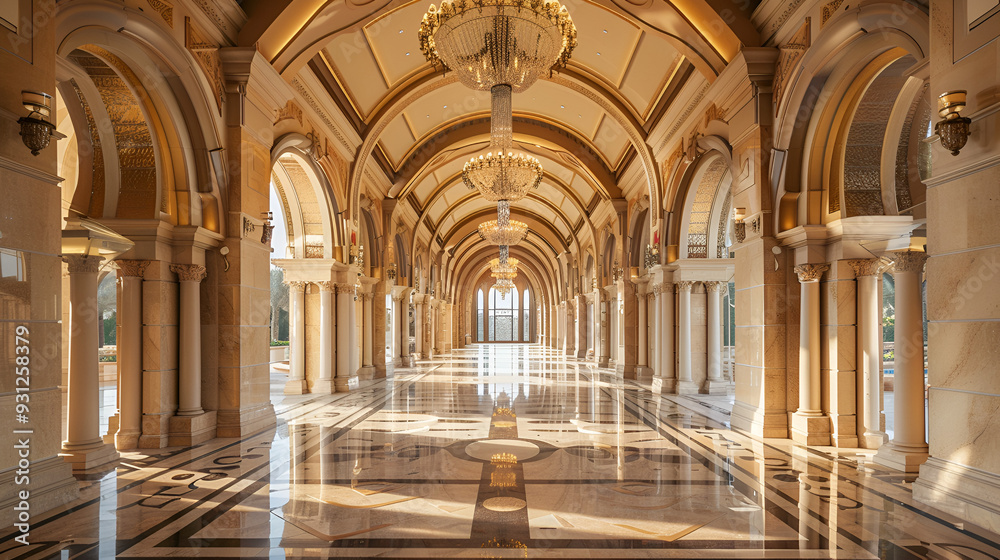 Fototapeta premium Classic interior with arches and columns Perspective view ai generative..