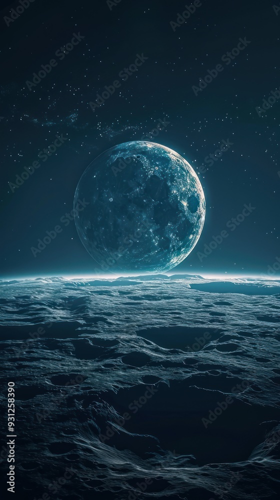 A Crescent Moon Over A Craterscape