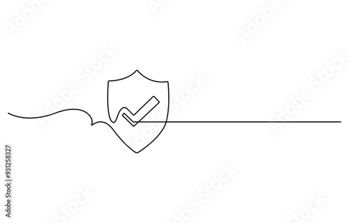 Shield of one continuous line drawn. Security shield drawn in one line. Safety and protection concept. Vector illustration.