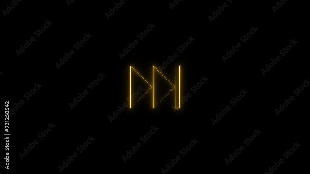Linear neon animation of yellow rewind button on black background. Motion graphic Linear neon animation of yellow rewind button on black background. Motion graphic