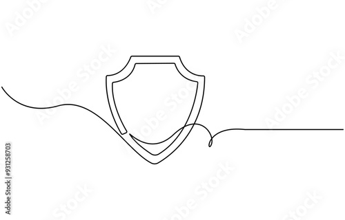 Shield of one continuous line drawn. Security shield drawn in one line. Safety and protection concept. Vector illustration.