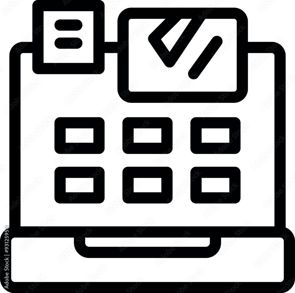 Line art icon of a credit card reader processing a payment Line art icon of a credit card reader processing a payment