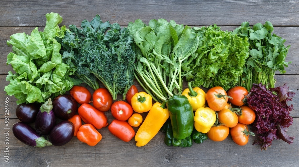 Assorted Fresh Vegetables on Wooden Background Assorted Fresh Vegetables on Wooden Background