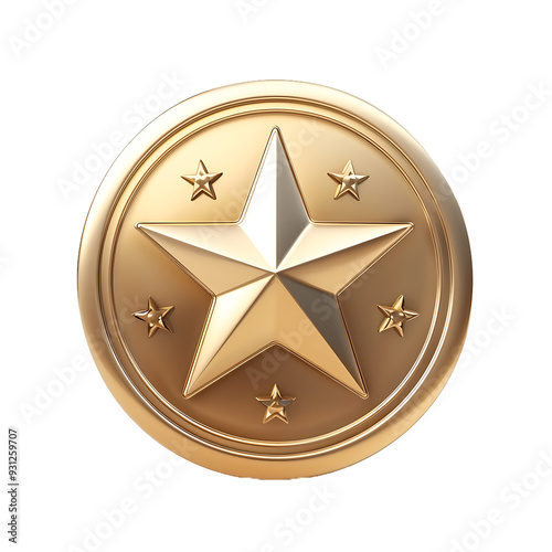 Star icon on badge 3d render with transparent background