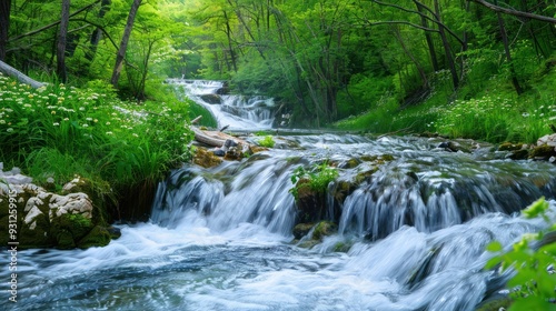 Serene Waterfall in a Lush Forest