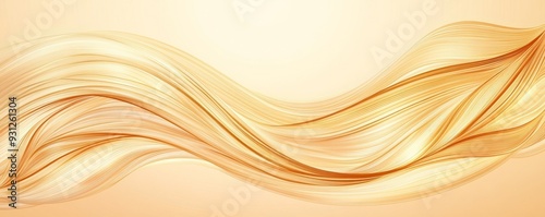 Light golden background with flowing, abstract luxury golden line and waves, vector illustration.