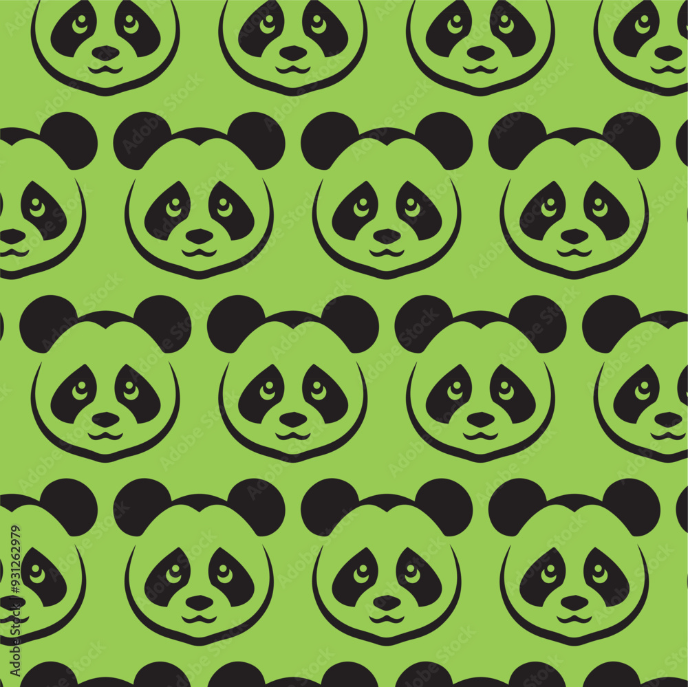 Fototapeta premium cute panda seamless pattern icon vector black and green for print textile tattoo style high quality wallpaper