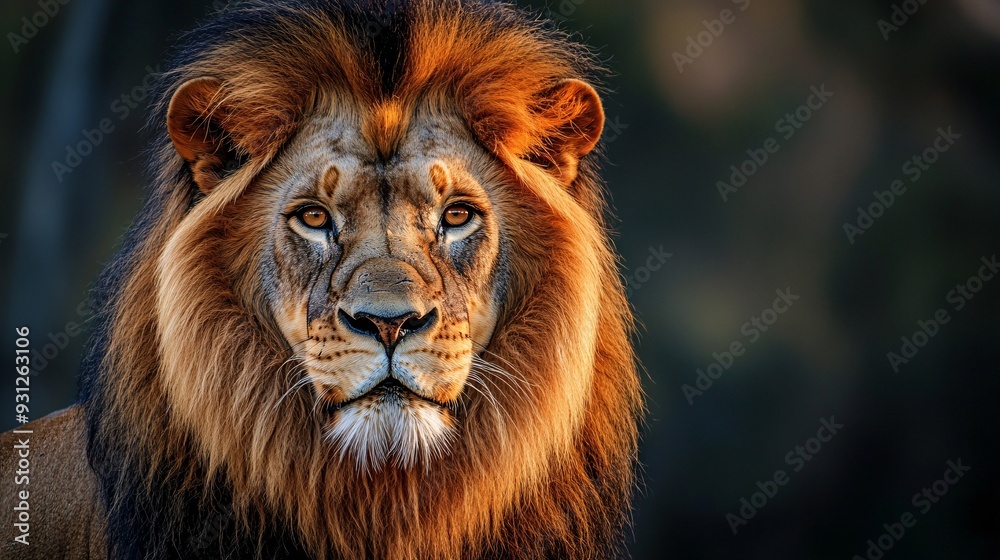 A powerful lion muscles tense and eyes focused ready to protect its pride with unwavering confidence A powerful lion muscles tense and eyes focused ready to protect its pride with unwavering confidence