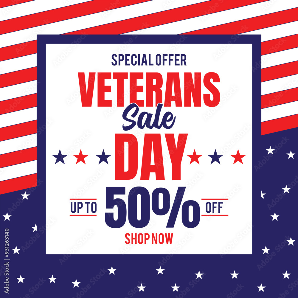 Happy Veterans Day sale banner. Holiday typographic poster with usa waving flag. Thank you, Veterans. Vector illustration Happy Veterans Day sale banner. Holiday typographic poster with usa waving flag. Thank you, Veterans. Vector illustration
