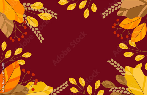 秋の背景イラスト素材 紅葉 葉っぱ 木の実 