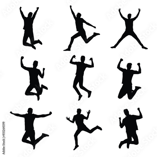 Silhouette of a man jumping with happiness collection