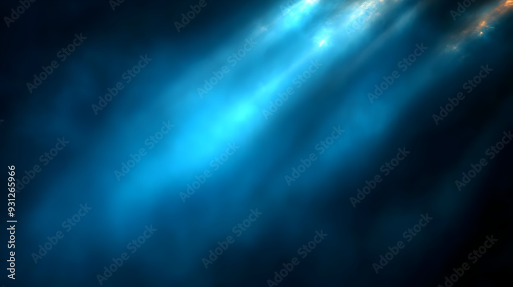 Ethereal blue light beams illuminating a dark underwater scene.