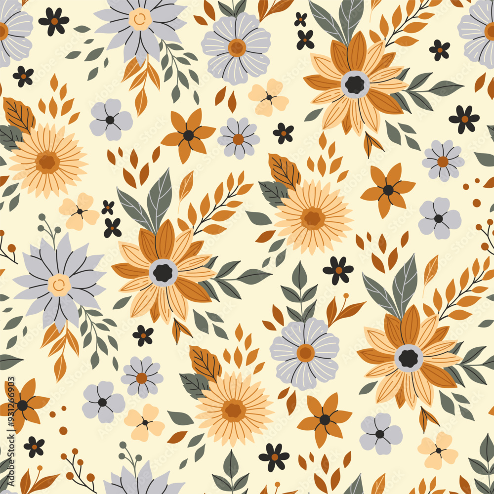 Delicate seamless pattern with autumn flowers. Vector graphics. Delicate seamless pattern with autumn flowers. Vector graphics.