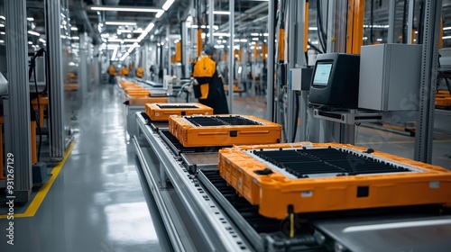 Assembly Line Efficiency: A captivating glimpse into the precise and streamlined operation of a modern manufacturing facility, showcasing the synchronized movement of parts along a conveyor belt. 