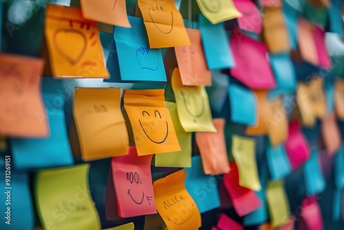 Colorful Sticky Notes with Smiley Faces and Drawings