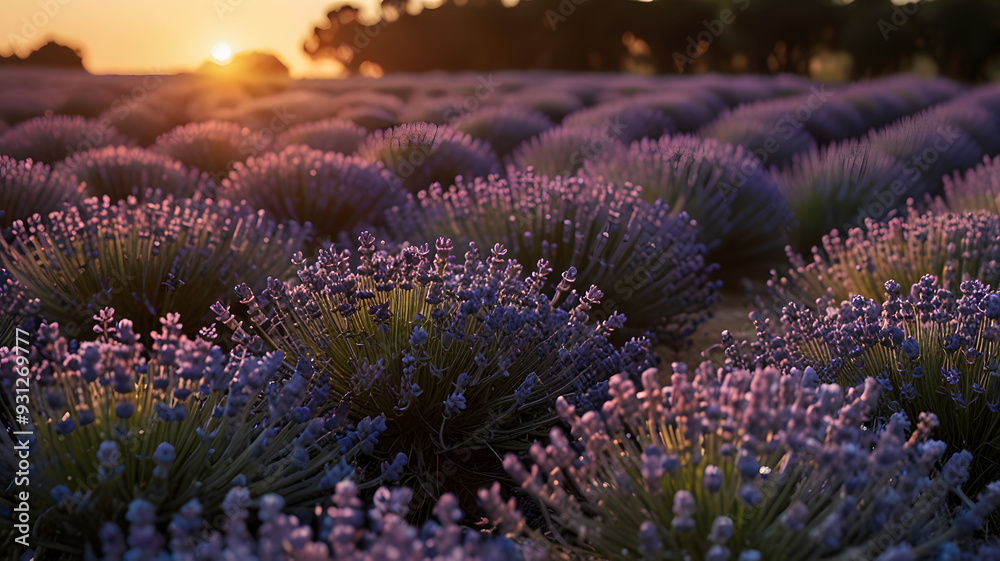 Naklejka premium field of purple lavender, ai generated