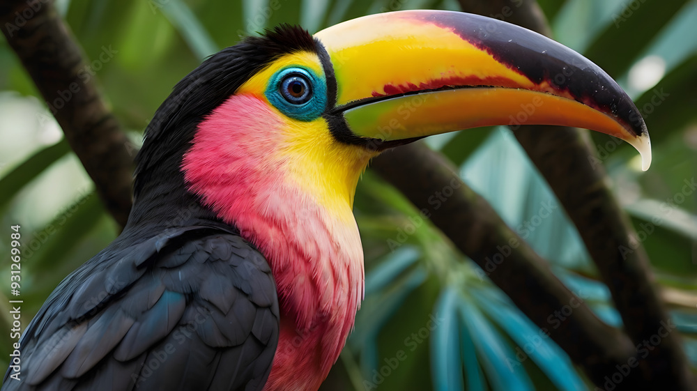 Fototapeta premium close up of a yellow billed toucan, ai generated