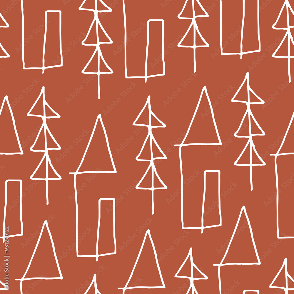 Seamless pattern of cute houses and trees. Template for Notebook covers, pattern for wallpapers, textile etc. Doodle vector illustration. Childish naive art style Seamless pattern of cute houses and trees. Template for Notebook covers, pattern for wallpapers, textile etc. Doodle vector illustration. Childish naive art style