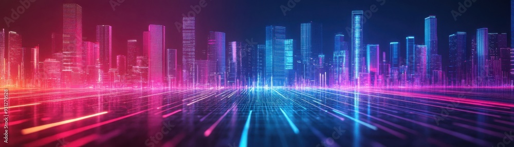 A futuristic financial district with streams of light representing the flow of money and capital A futuristic financial district with streams of light representing the flow of money and capital