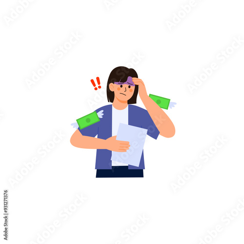 Financial Struggle Character 2 Woman Holding Bills 1