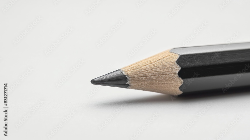 A black pencil resting on a piece of paper. Suitable for office and education concepts. with a focus on the pencil and the notebook A black pencil resting on a piece of paper. Suitable for office and education concepts. with a focus on the pencil and the notebook