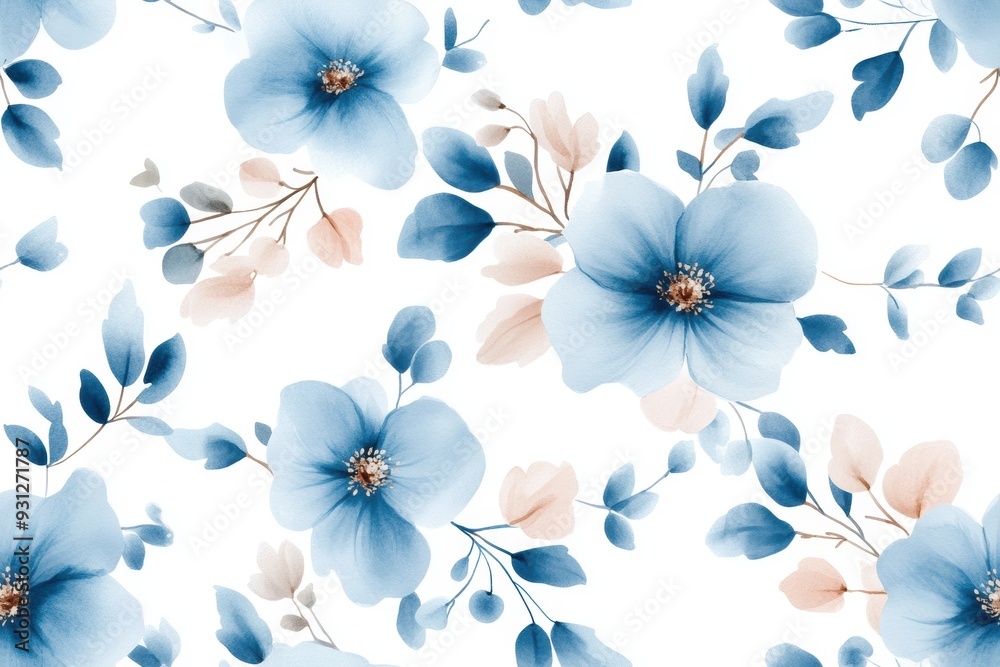 Obraz premium Intricate blue Boho mandala pattern in watercolor style, seamlessly repeating on a white background