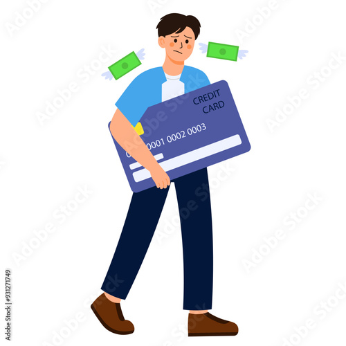 Financial Struggle Character 2 Men Holding Credit Card