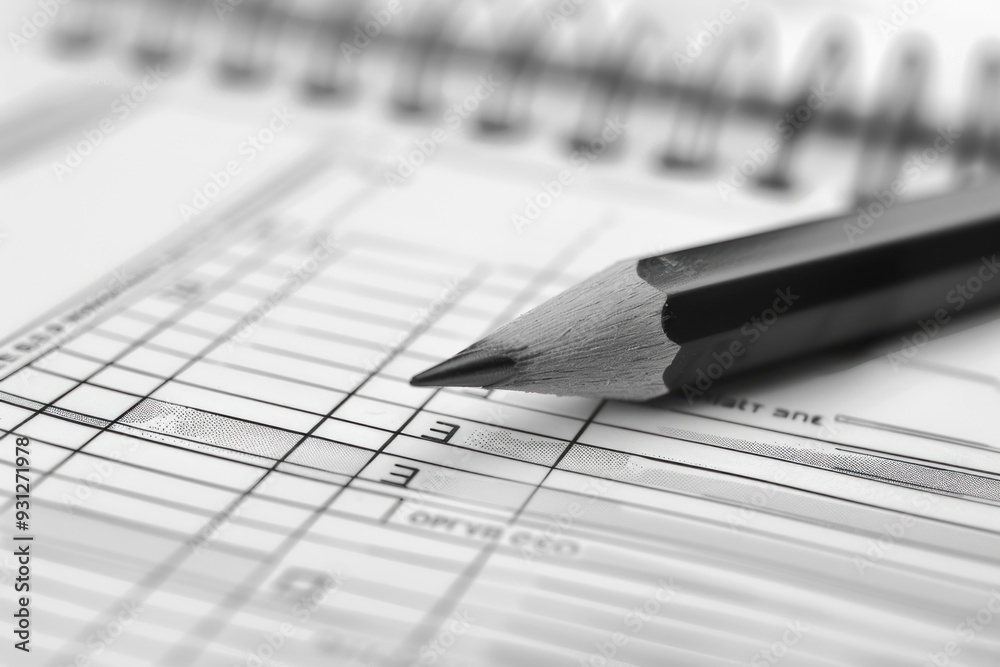 close up of filling out forms with check boxes and a pencil on a white background. A black pencil resting on a piece of paper. Suitable for office and education concepts close up of filling out forms with check boxes and a pencil on a white background. A black pencil resting on a piece of paper. Suitable for office and education concepts