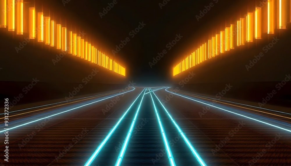 Fototapeta premium Futuristic abstract background with glowing lines and beams of light converging in the center