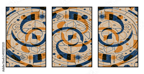 Set of 3 Abstract pattern. Illustration for printing on wall decorations. For use in graphics.